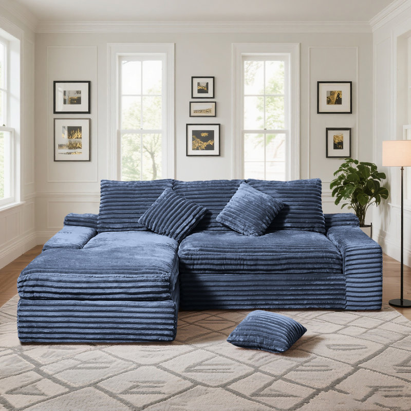 Boneless L-Shaped Modular Sectional Living Room Sofa Set,2 Pc Free Combination & Installation Free, Blue