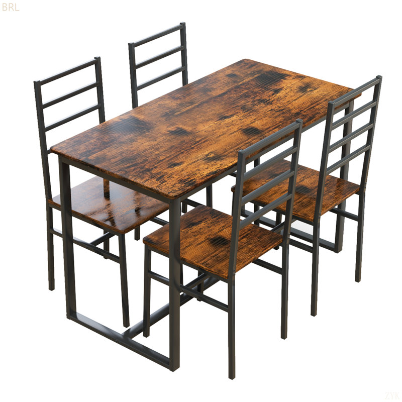 Metal And Wood Indoor Modern Dinning Table Furniture Set For 4, Dining Table Chairs