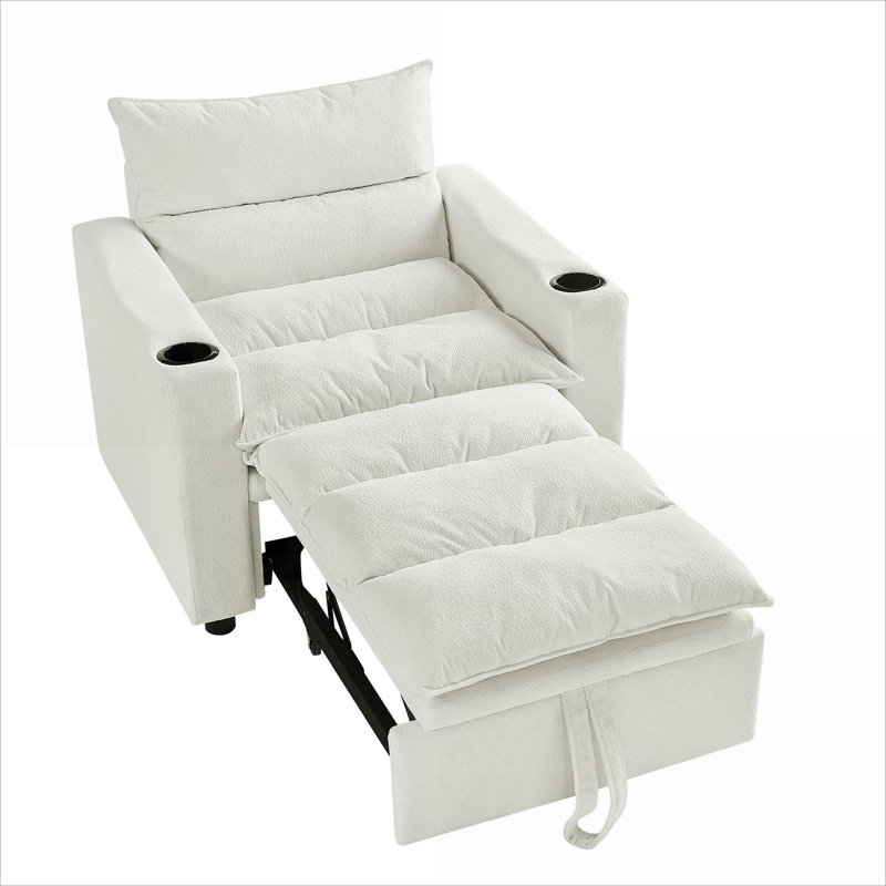 Fauteuil convertible en velours de litchi beige chaud 3-en-1 pour petit salon moderne