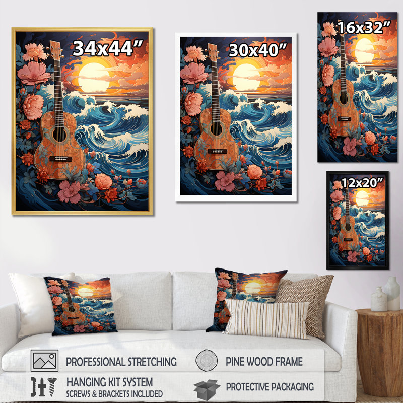 «Ocean Charm Vivid Wood Cut Effect II», reproduction sur toile, Cadre simple argenté, H 40 po x l 30 po x P 1,5 po