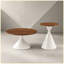 Ensemble de tables basses rondes 2 pièces, plateau de table à motif noyer et base en acier, finition blanche et noyer, tables d'appoint de salon multifonctionnelles