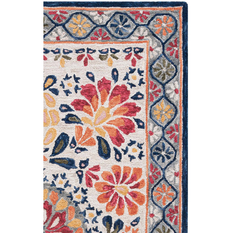 Tapis floral en laine touffeté à la main rouge / ivoire Onasis, Carré 6 pi