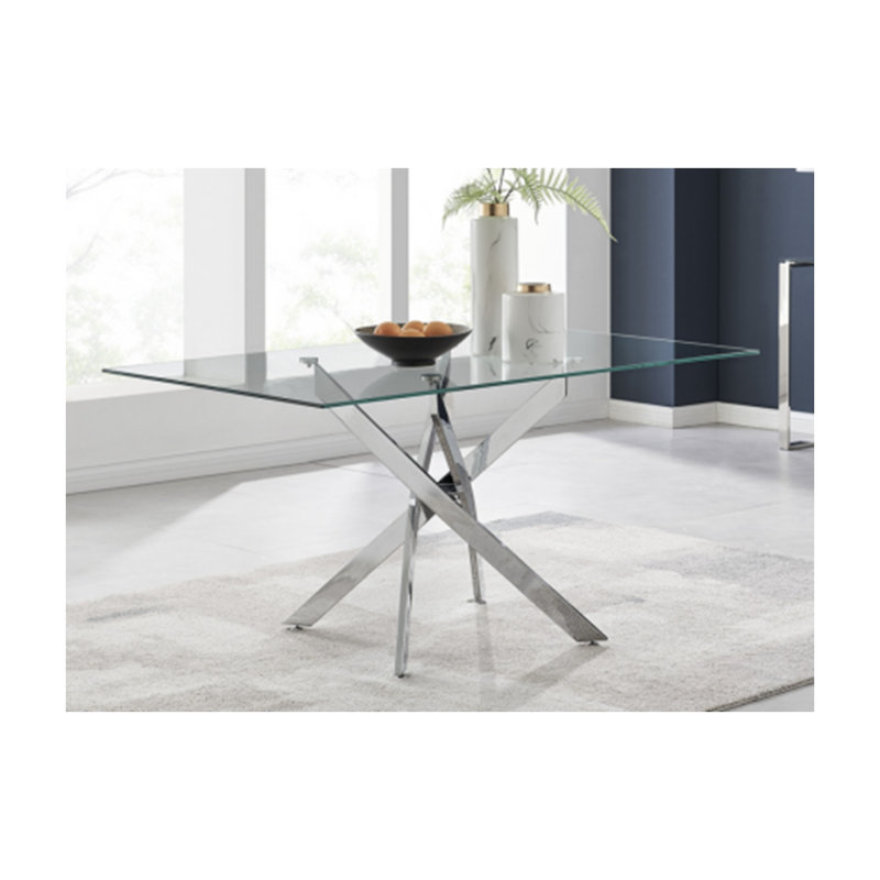 Table rectangulaire en verre trempé 47,24 "- structure en fer argenté, moderne, H 29,53 po x L 47,24 po x l 27,56 po