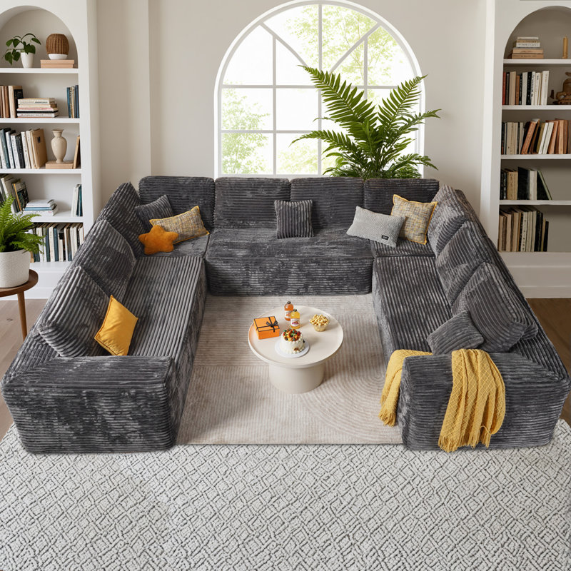Billie Modular Sectional Sofa with Pillows,U-Shaped Chaise Upholstered Couches,Compressed Sofa for Bedroom,Living Room,No Assembly Required 