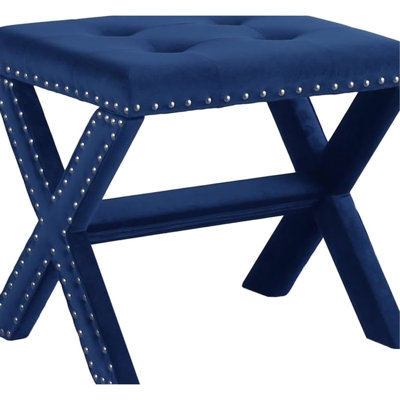 Blue Velvet Upholstered Bench With Nailhead Trim, High - Density Foam For Entryway And Contemporary Living Room Ornamentation Accent Bench, Design, Engineered Hardwood