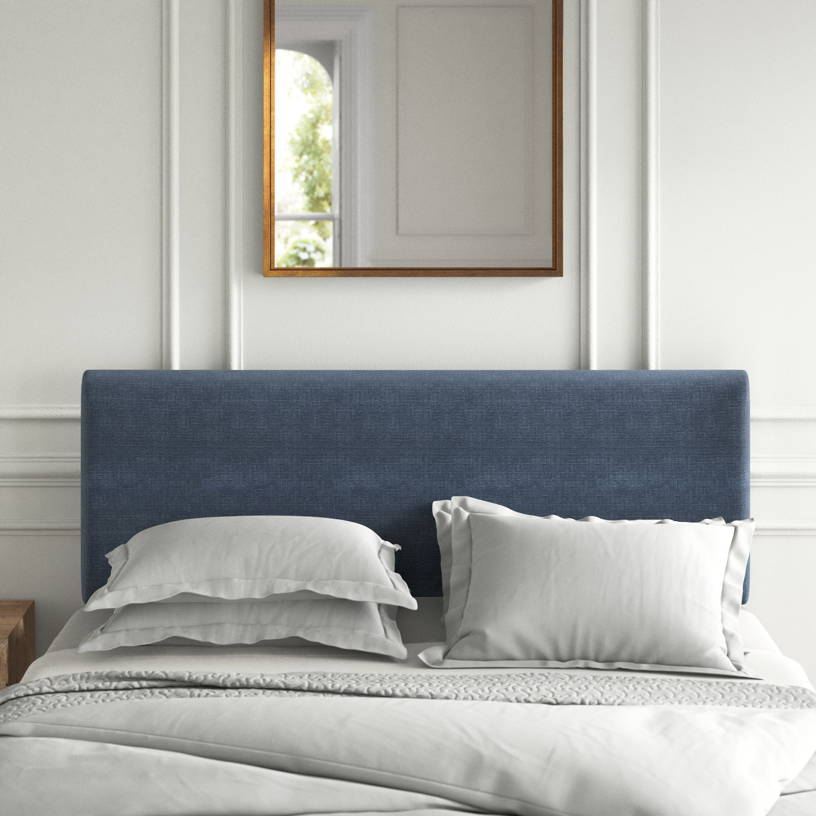 Eisley Upholstered Headboard, Full, Zuma Navy Textured Linen