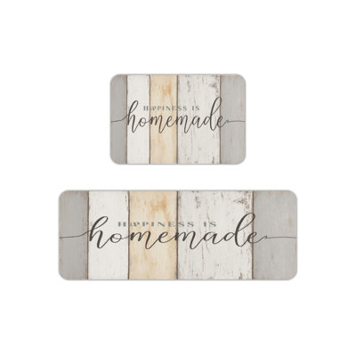 Rustic Wood Grain "Happiness Is Homemade" Kitchen Rugs, Set Of 2 Mats for Home Decor,Rugs for Kitchen & Laundry Room