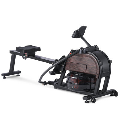 Wood Grain Magnetic Rowing Machine, Dual Slide Rail Quiet Resistance Rower, Alloy Steel Frame Home Workout Trainer with 350Lbs Capacity, Wood Grain & Black