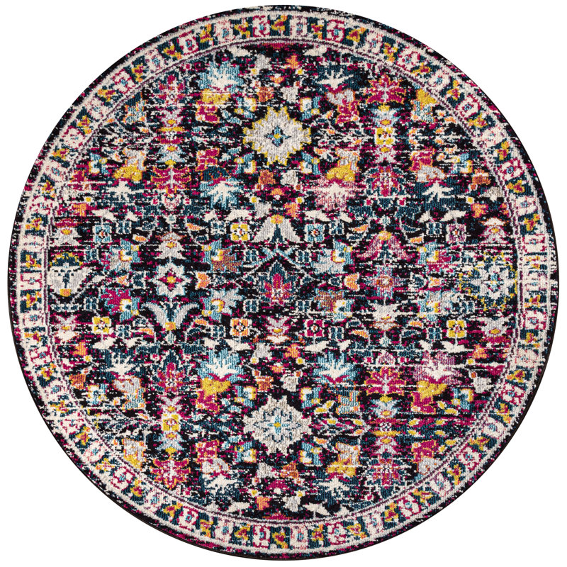Latrobe Modern Persian Boho Floral Multi/Purple Rug, Round 5'3"
