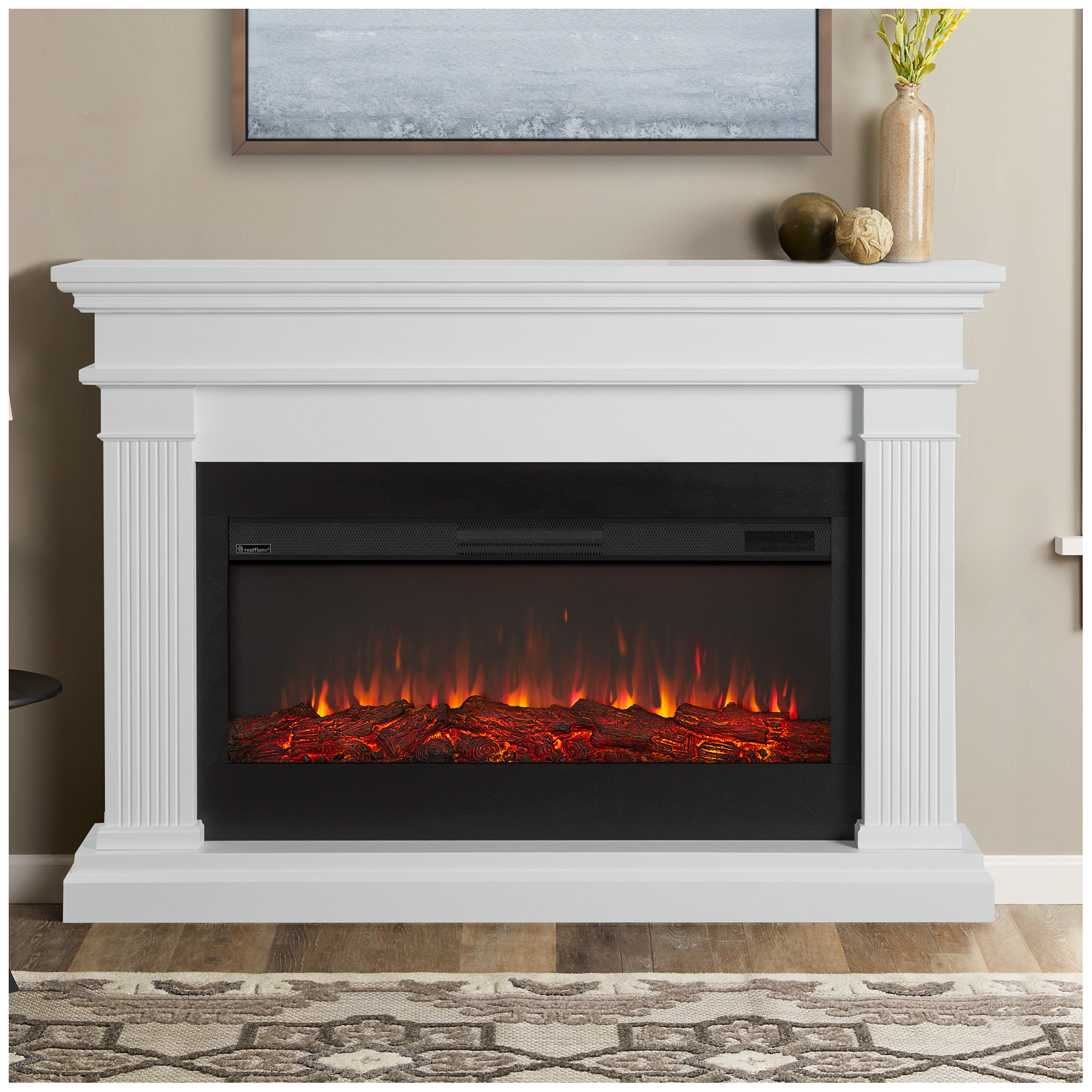 Beau 59" Landscape Electric Fireplace by Real Flame, White, Standard