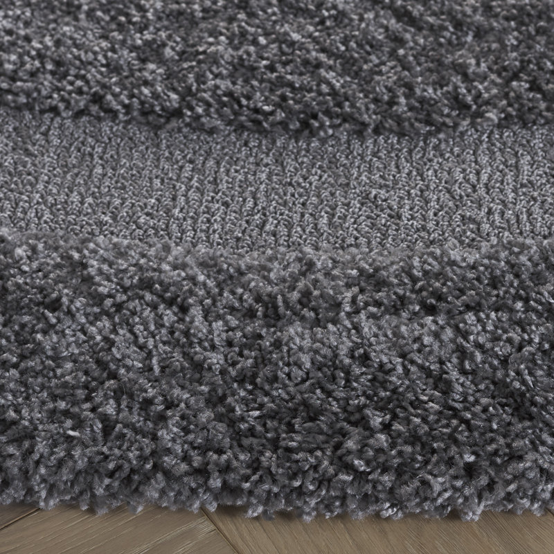 Tapis gris à motif géométrique Assar, Rond 5 pi