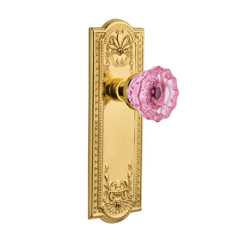 Plaque Meadows avec bouton de porte rose cristal, Laiton non laqué, 2 3/8