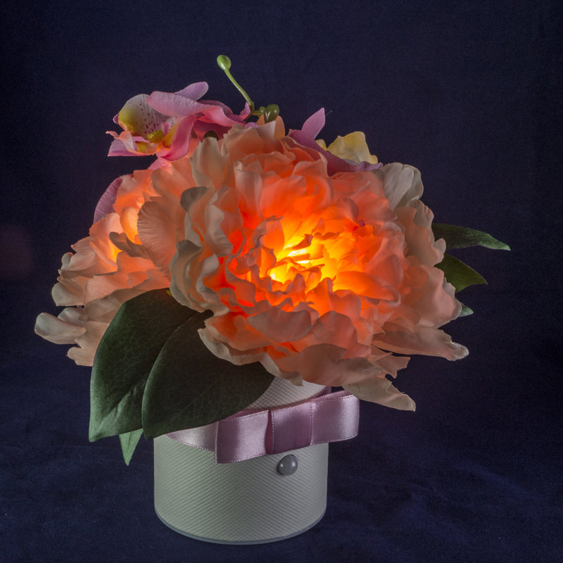 Pink Peony Flower Bouquet With Motion Sensor Night Light