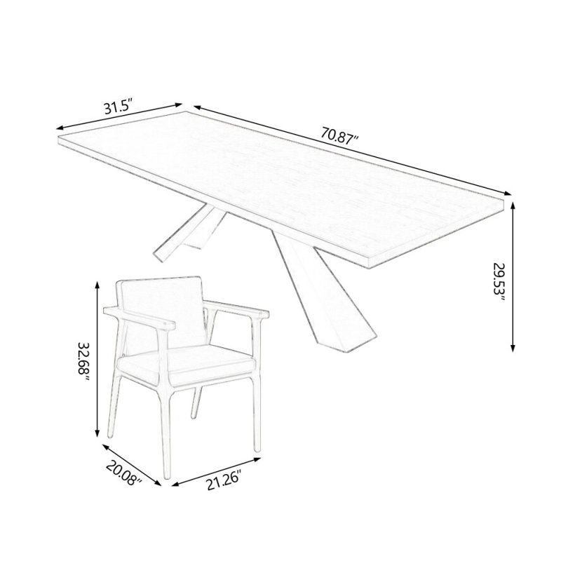 70.87" Light-brown+Black Rectangular Solid Wood+Iron Office Sets