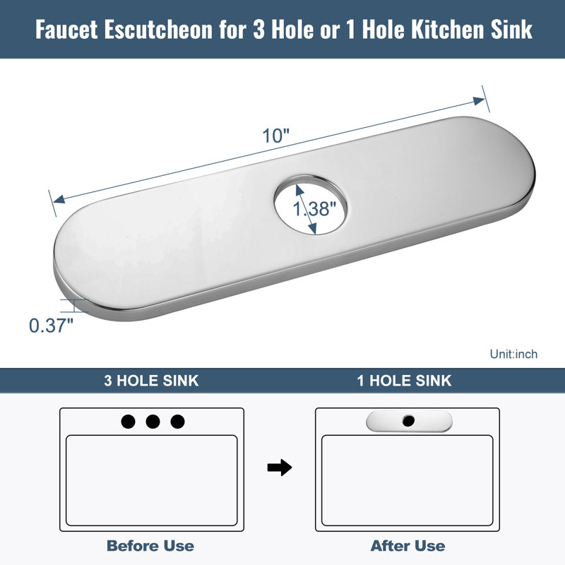 10'' Chrome Stainless Steel Bathroom Sink Faucet Deck Plate