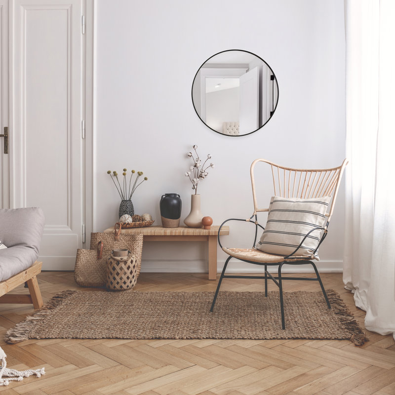 Adrihanna Metal Flat Wall Mirror, 28" x 28", Matte Black