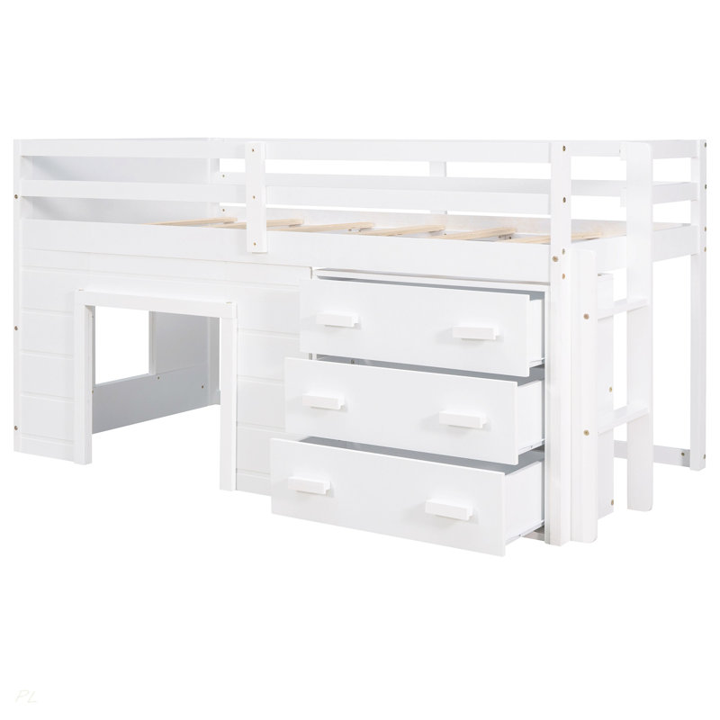 Lit mezzanine simple avec armoire et tablette, Blanc