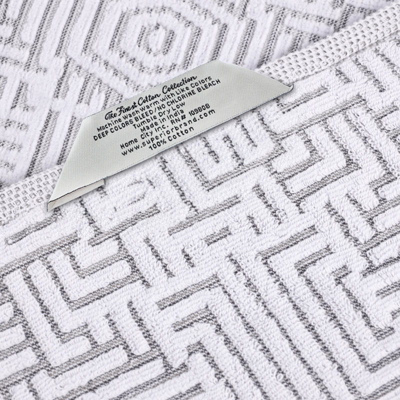 Ensemble de serviettes de bain 6 pièces en coton jacquard géométrique, Platine