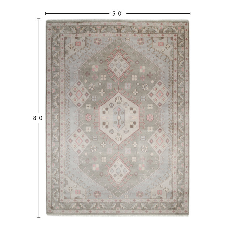 Tapis gris noué à la main Matteson, Rectangle 5 pi x 8 pi