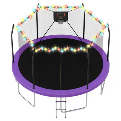14FT Trampoline With Lights And Basketball Hoop, Outdoor Recreational 16" Trampoine For Kids And Adults