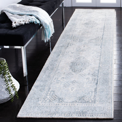 Tapis oriental gris / bleu clair en laine / viscose tissé à la main Panola