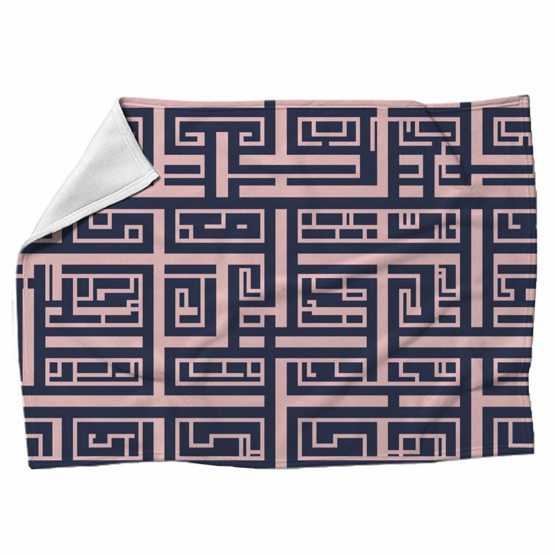Machine Printed Throw Blanket, Throw, Geometric, Navy/Pink