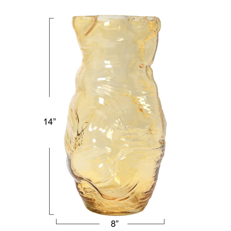 Isabela Handmade Glass Table Vase, Yellow, 14" H x 8" W x 8" D