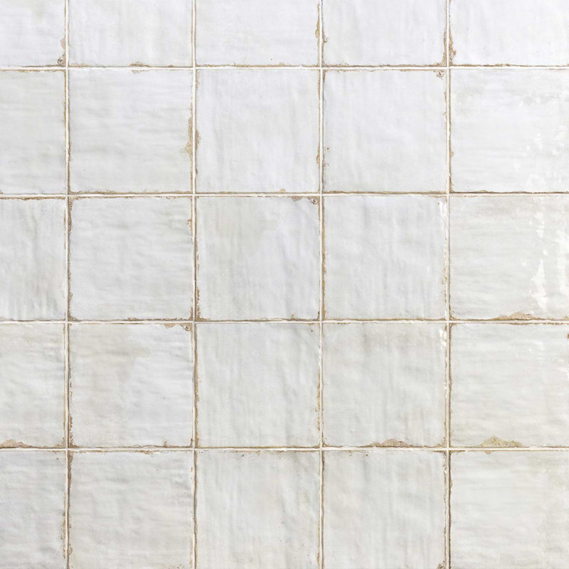 Angela Harris Dunmore 8x8 Polished Hand Painted Look Ceramic Tile, White