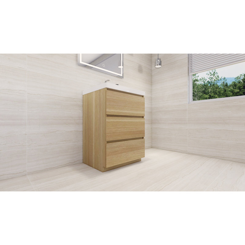 Meuble-lavabo autoportant Rheana 24 po avec évier en acrylique renforcé, Chêne blanc