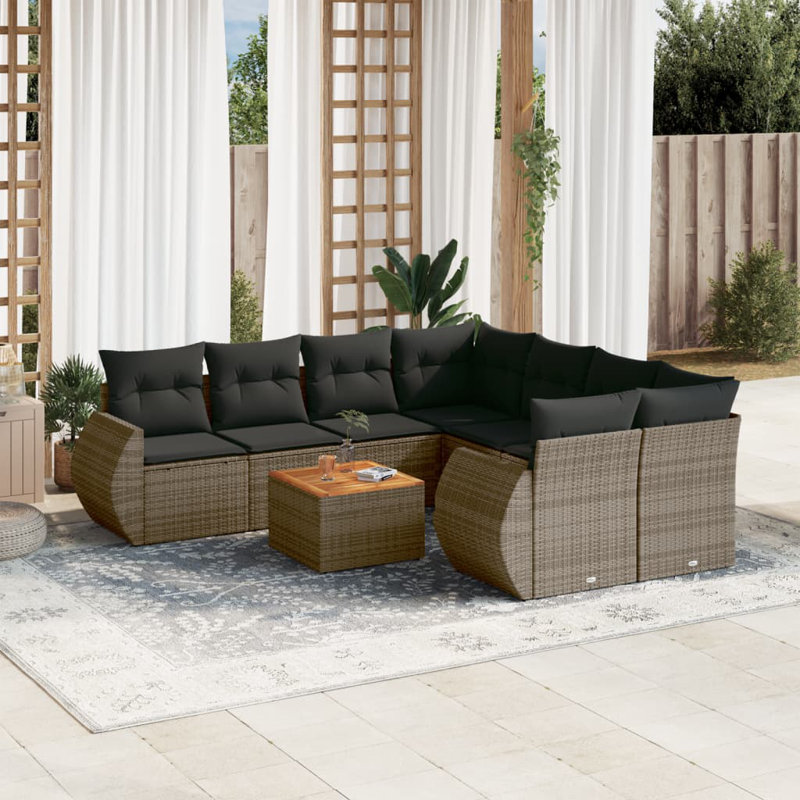 Grand canapé modulaire en rotin PE Vidaxl, Gris