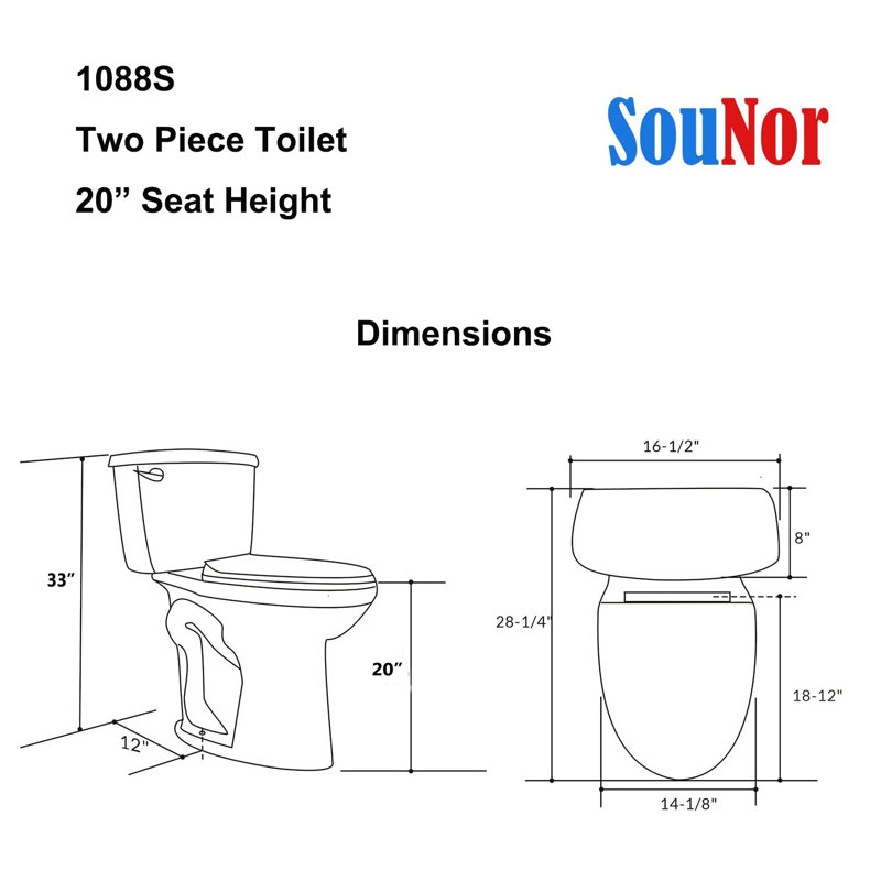 1.28 GPF Single Flush Elongated 20 Inches Tall Two Piece Toilet (Seat Included)