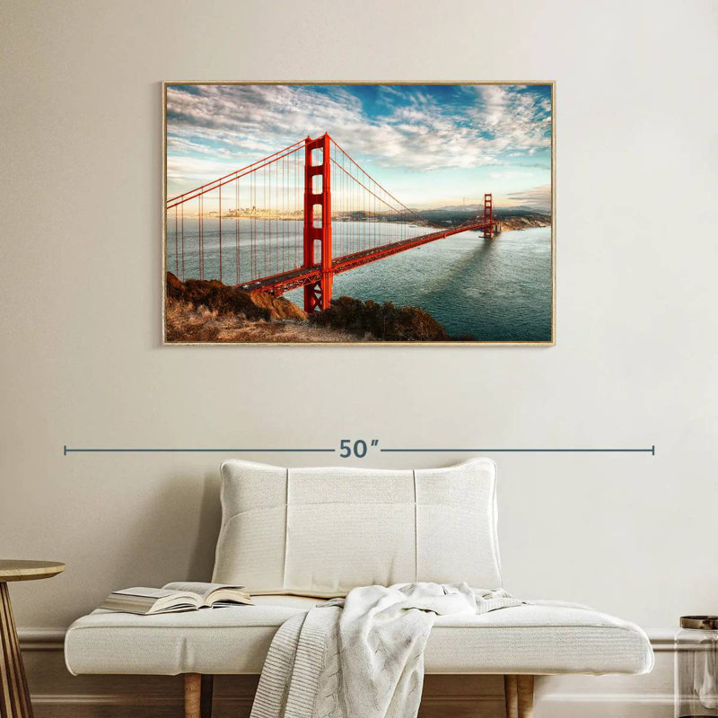 Pont rouge Golden Gate, Cadre flottant en bois naturel, 40 po x 27 po