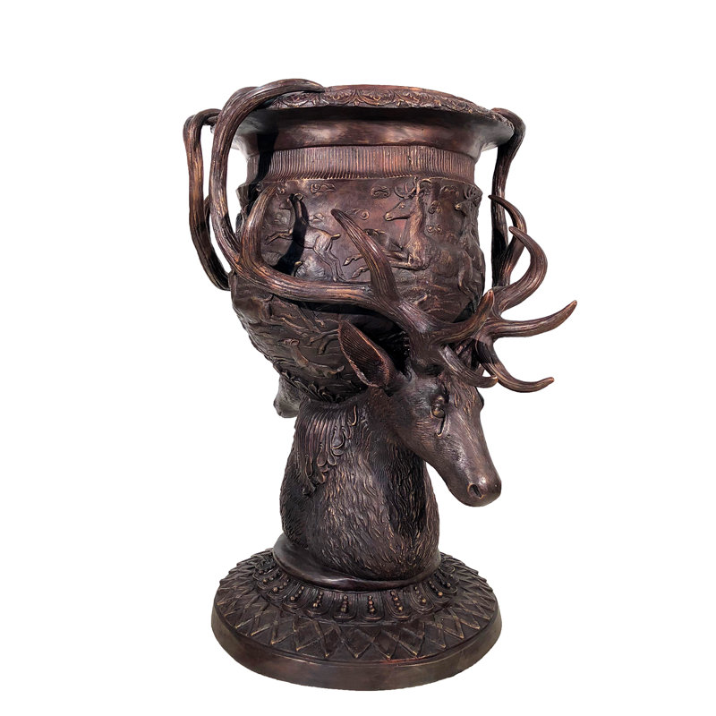 Bronze Large Deer Antler Planter Urn Sculpture Pair