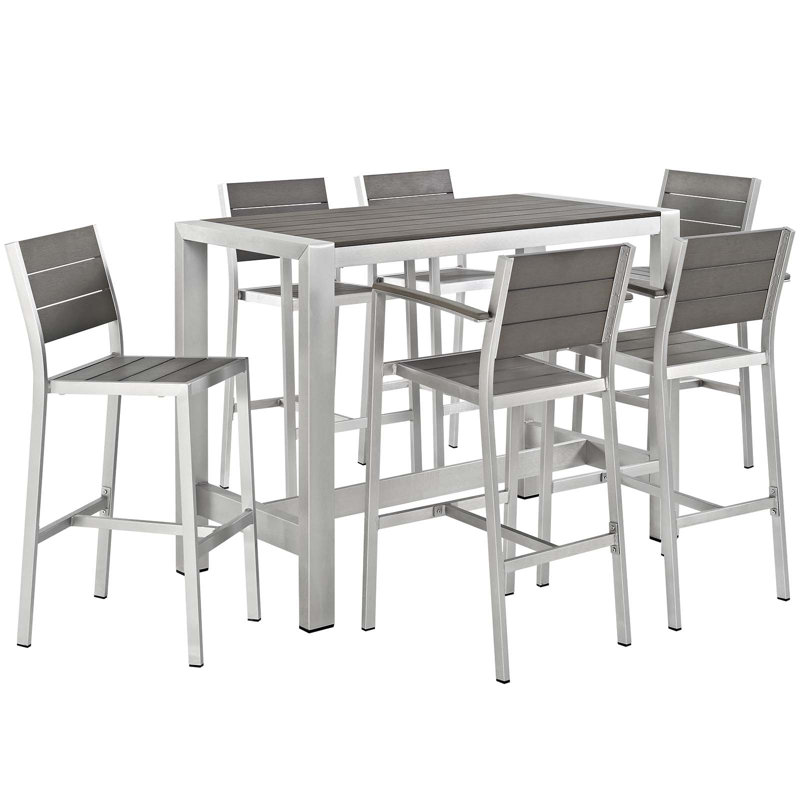 Silver Gray Aluminum 7-Piece Outdoor Patio Dining Set