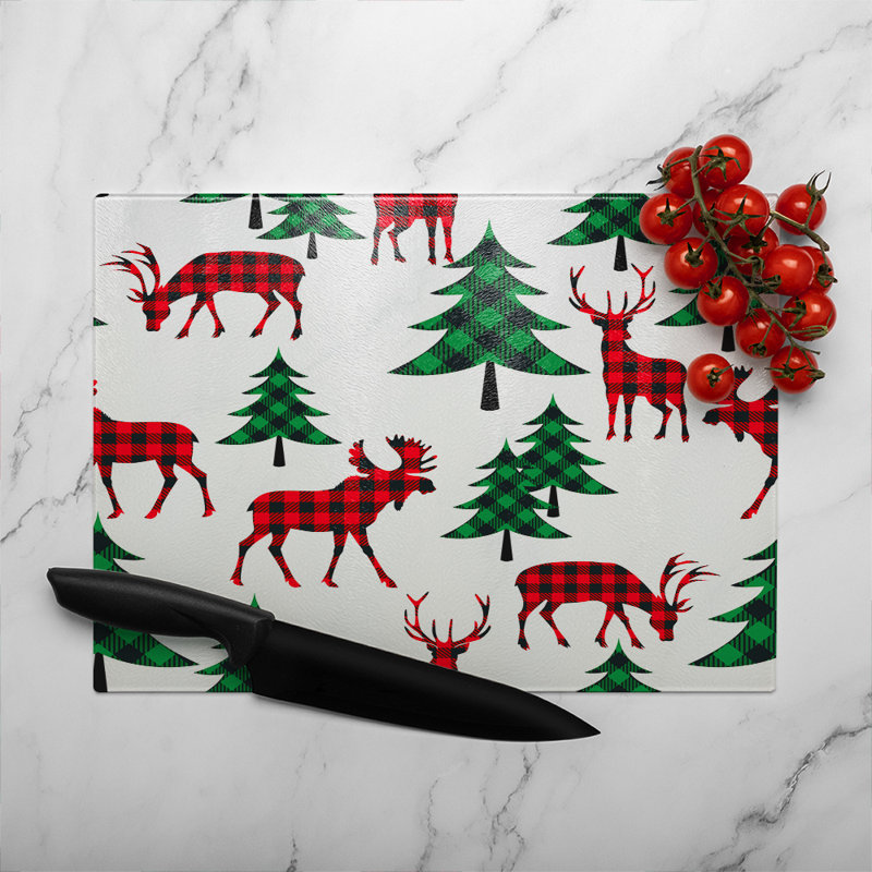 Buffalo Plaid Woodland Dining Glass Chopping Board, 40cm L x 28cm W