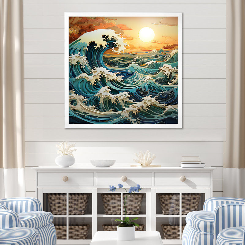 Océan charme vif effet bois coupé IV, H 36 po x l 36 po x P 1,5 po, Cadre simple blanc