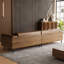 Canapé moderne en cuir brun avec accents en bois, canapé de salon 4 places avec 3 coussins décoratifs, canapé rembourré de style Mid-Century moderne pour le bureau à domicile