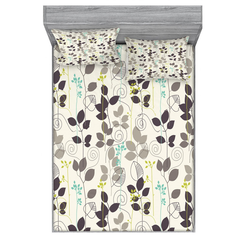 Microfiber Floral Sheet Set, Queen Sheet Set + Fitted Sheet + 2 Pillowcases