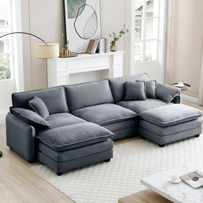 Tissu en velours côtelé gris surdimensionné de 3 po avec siège assorti, ergonomique et épais amovible - confortable pour les cinémas à domicile, coussins décoratifs souples