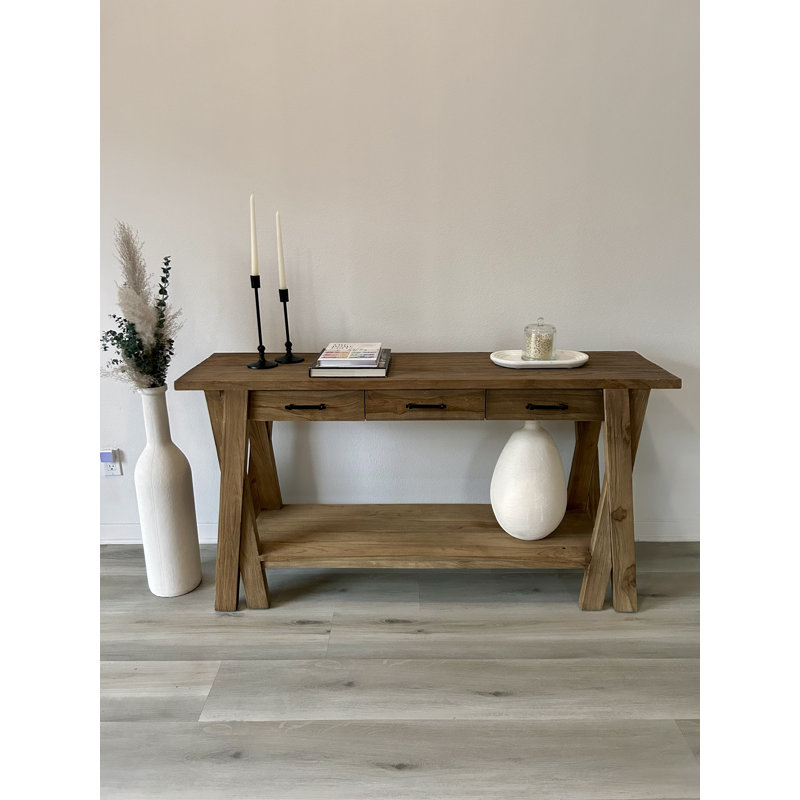 Console rustique en teck recyclé, 31" H x 59" W x 16" D