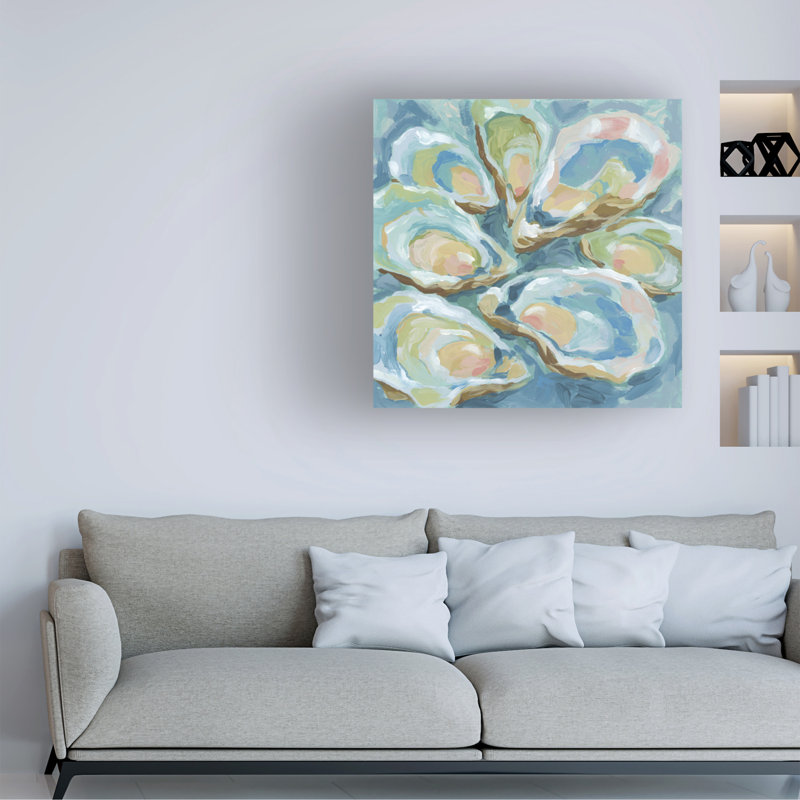 Wrapped Canvas Wall Art - June Erica Vess  'Oyster Reflections I' Wall Art for Living Room, Bedroom, or Office Décor  - 14x14