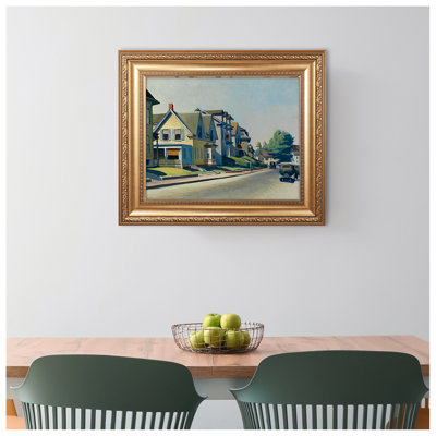 Sun on Prospect Street by Edward hopper Framed Size:,Image Size:24x30 inches,Silver Edge Frame The World Classic Art Reproductions,Wall Art for Home Decor