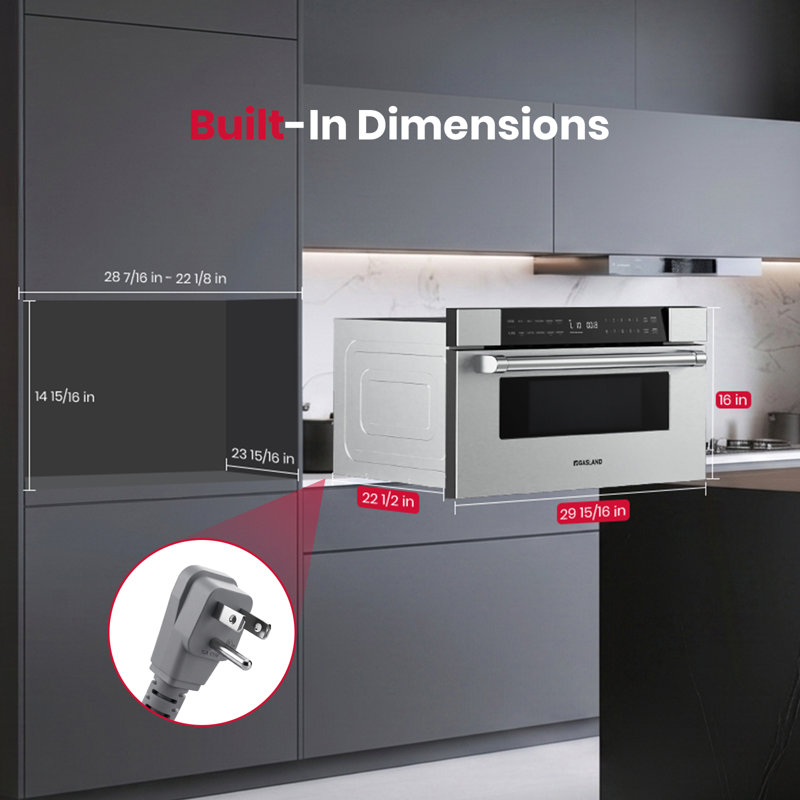 Four à micro-ondes encastrable à tiroir GASLAND CHEF COLLECTION de 76 cm (30 po) et 34 litres (1,2 pi³) de 1 000 watts avec cuisson par capteur intelligent en acier inoxydable
