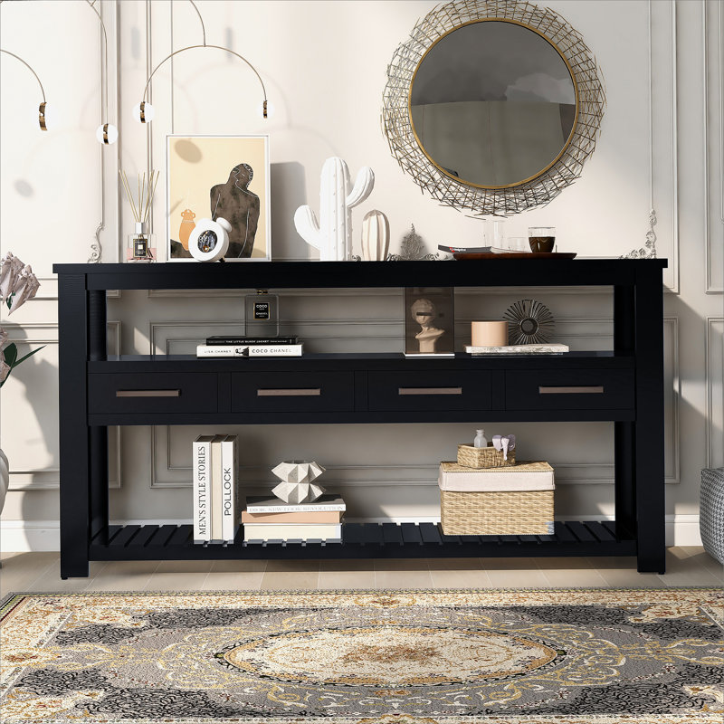 Console moderne pour salon avec 4 tiroirs et 2 tablettes, Marine
