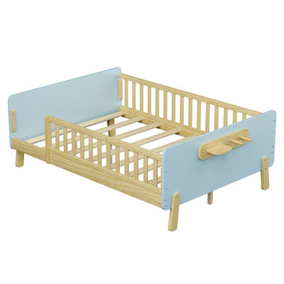Lit double pour enfants, lit plateforme double en bois avec tête et pied de lit