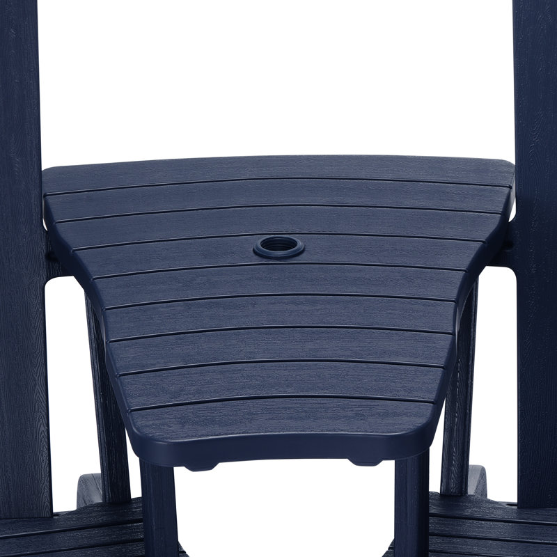 Ensemble de chaises d'extérieur en poly Adirondack avec plateau de connexion et porte-gobelet, Marine