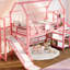 Pink Twin Metal Loft Bed With Slide, Stairs, Guardrails, Storage And Noise - Structure For A Cheerful Dreamy Space House Shaped Frame Shelf Safe Playful Bedroom