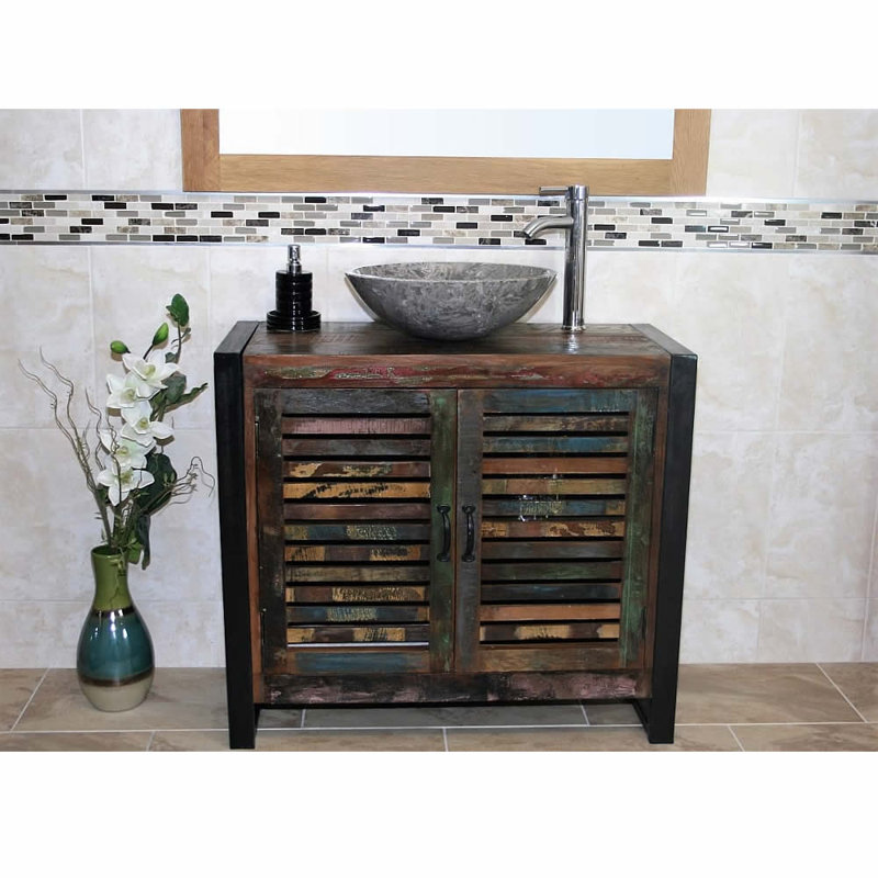Hastings 900mm Free-Standing Single Vanity Unit with Basin & Faucet, Grey Marble Basin, Circular