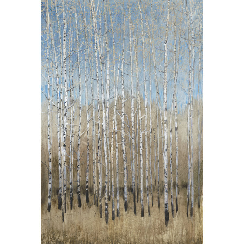 «Dusty Blue Birches I», peinture sur toile, H 12 po x l 8 po