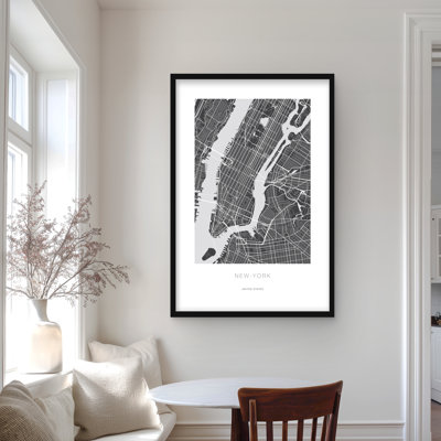 New York Graphic Map - Man Cave Satellite View Framed Print